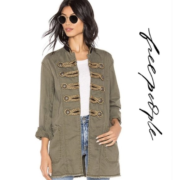 Free People Jackets & Blazers - Free People Passenger Jacket Military Army Band Collar Long Olive Green - Medium